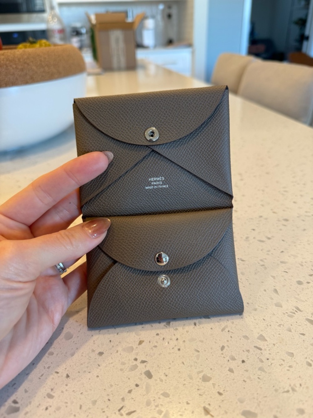 EUC Authentic Hermes Calvi Duo Wallet in Etoupe